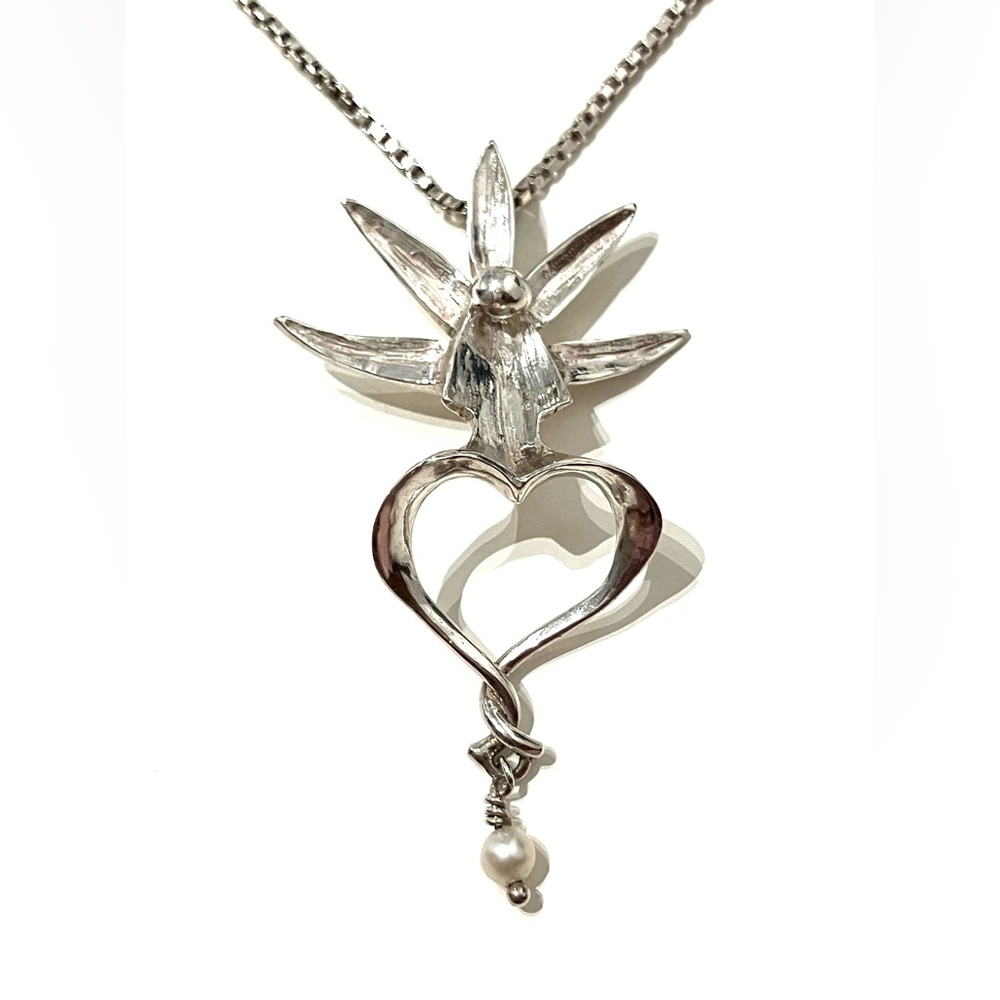Sterling Silver 925 Angel Heart Pendant Necklace 18”